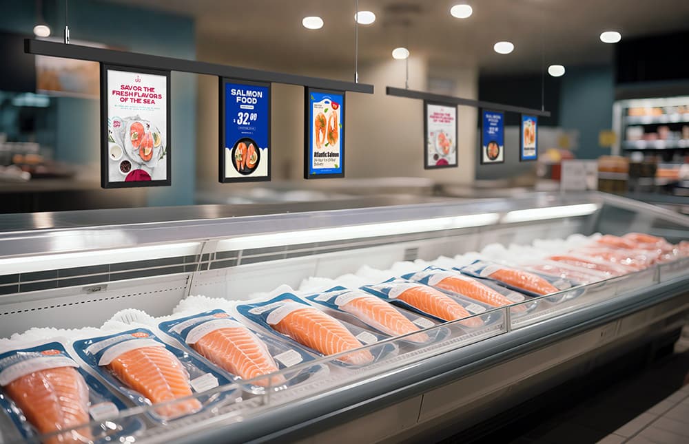 Señalización LCD en supermercado de alimentos frescos.jpg