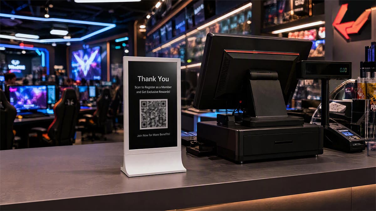 digital display screen in gaming cafe